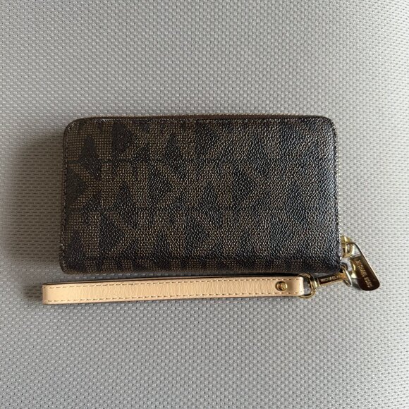 Michael Kors Brown Logo Leather Wristlet Wallet - Picture 2 of 3